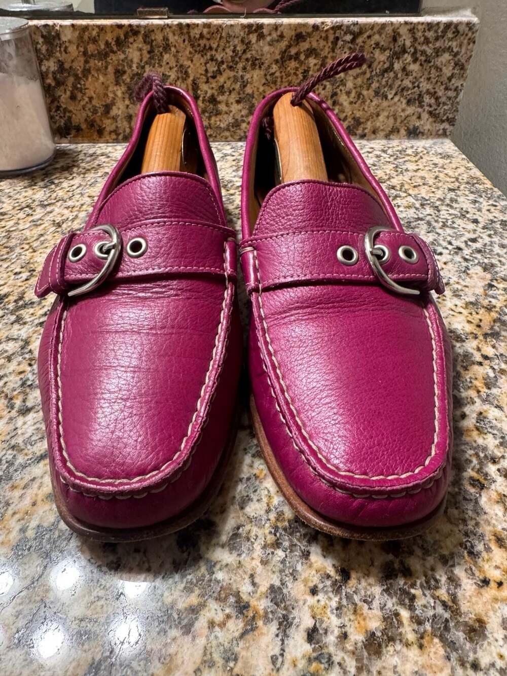 Coach Leather Mules Size 9.5 B magenta Buckle Slip On Shoes